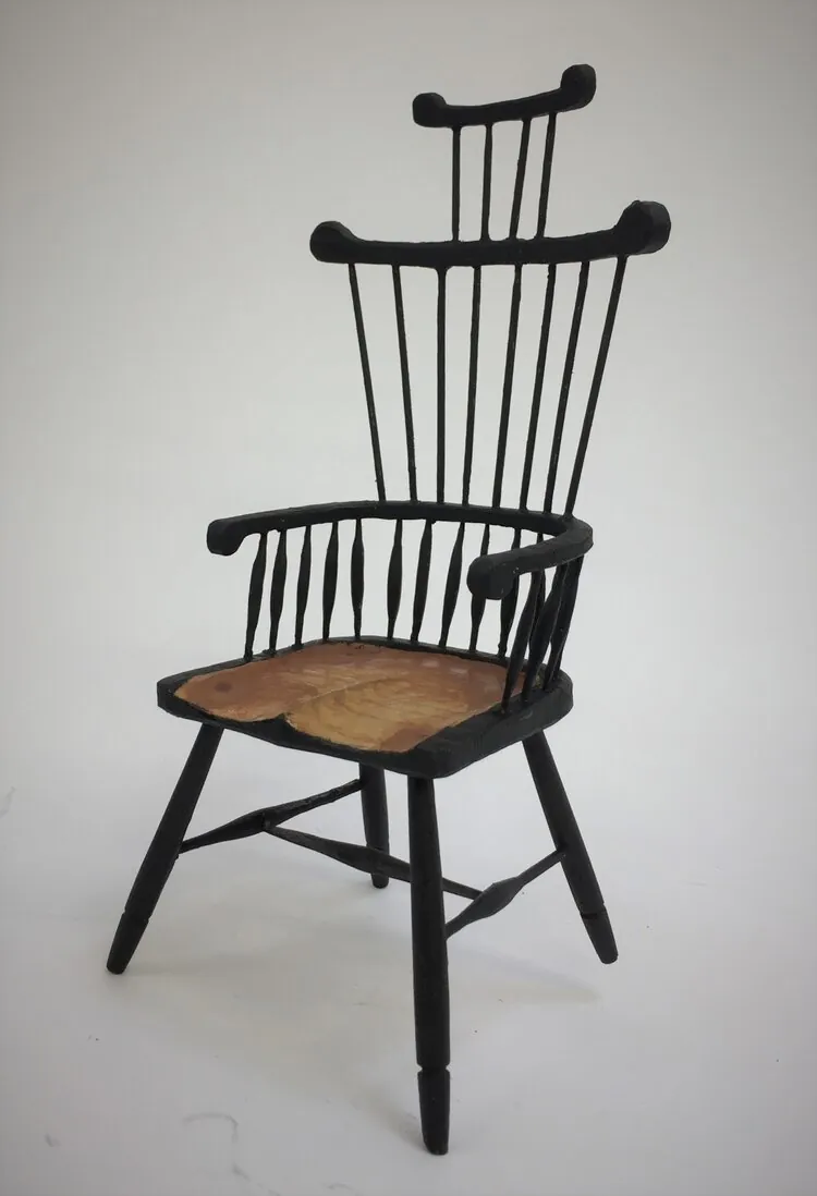 Three-quarter view of the miniature Windsor chair
