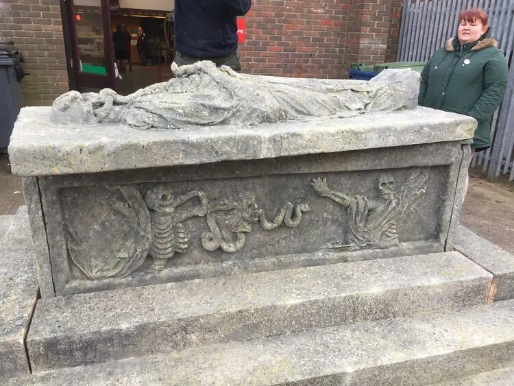 Front view of the tomb with relief carving