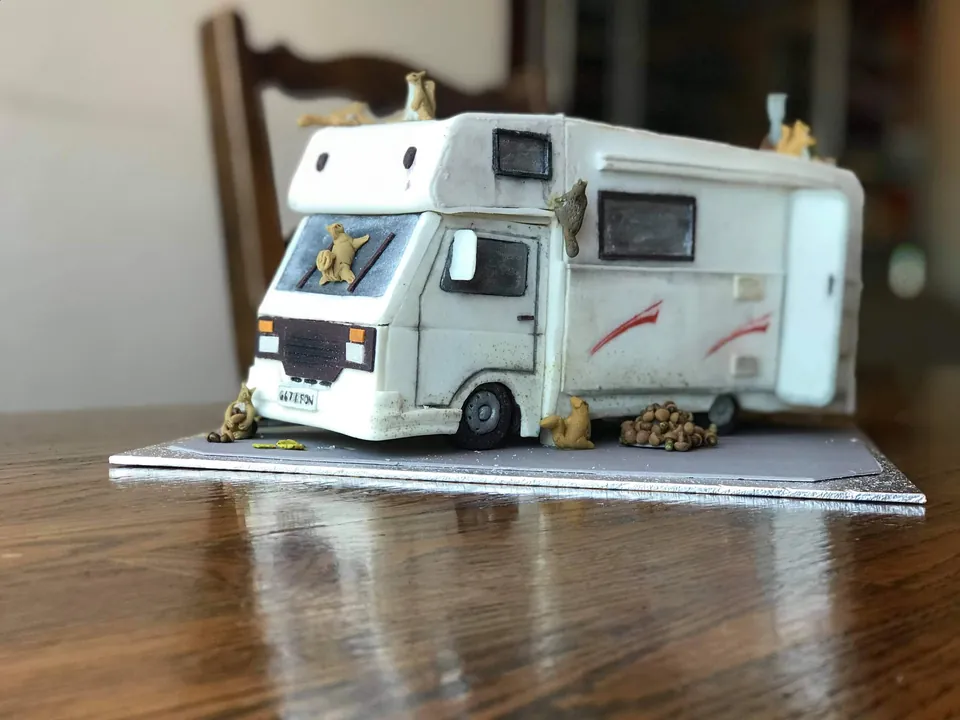 Miniature camper van cake topper