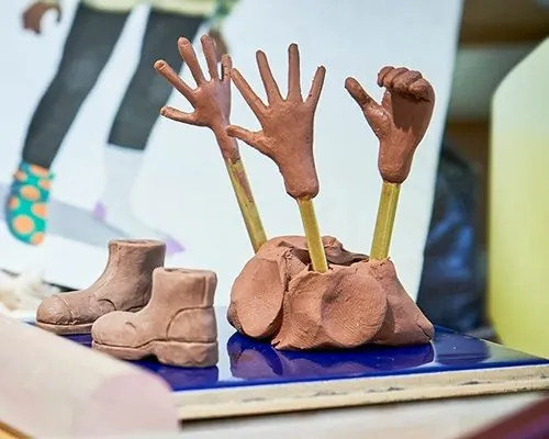 Sculpted puppet hands and feet ready for mould making