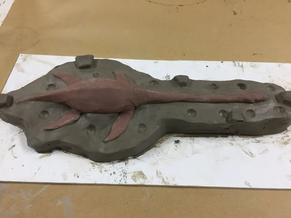 Styxosaurus sculpture in a mould casing