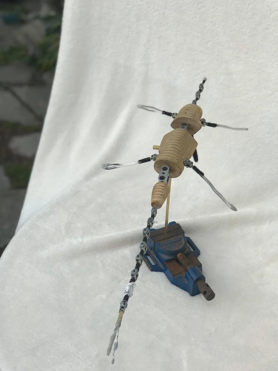 Puppet armature mounted upright during construction