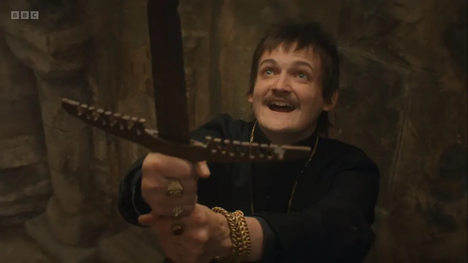 Scene from The Famous Five showing a sword prop