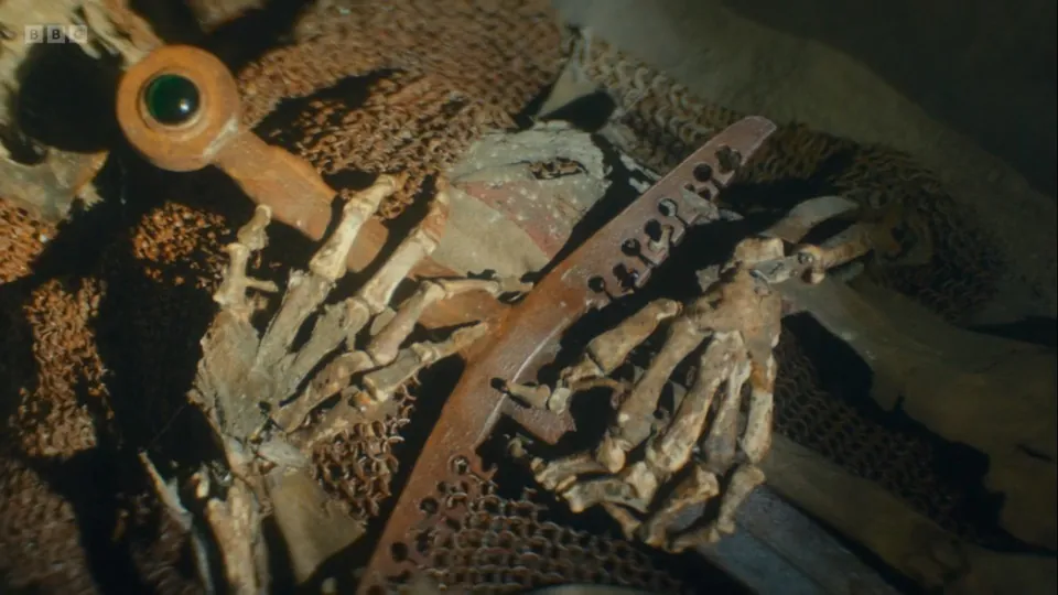 Aged skeletal prop pieces on the set