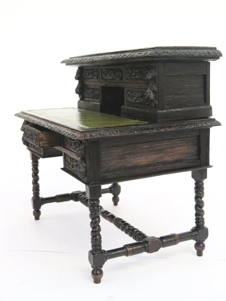 Side view of the miniature desk and raised cabinet