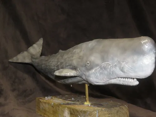 Close view of the whale puppet head and teeth