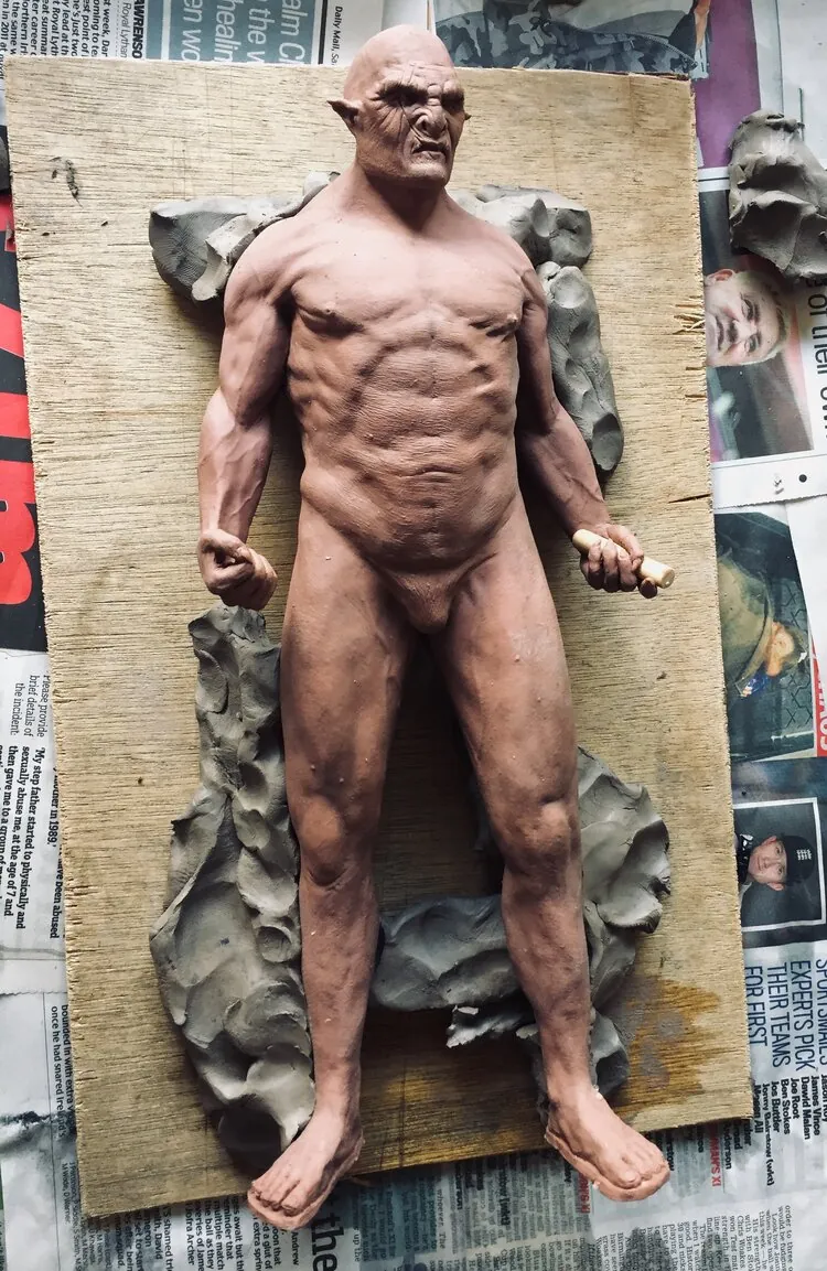 Unpainted Uruk-Hai sculpture before finishing