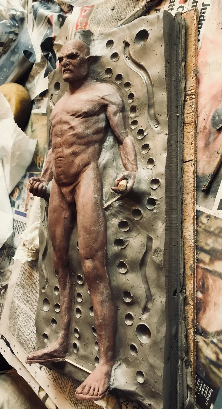 Uruk-Hai sculpture inside a mould casing