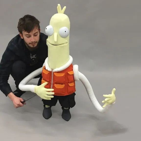 Matthew operating the Mr Stealy puppet